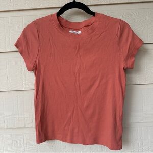 Madewell Women’s Short Sleeve Ribbed Baby Tee in Coral